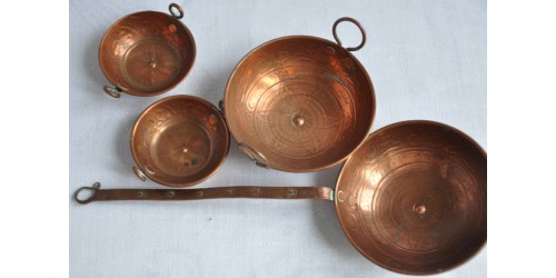 Vintage miniature copper pans and utensils