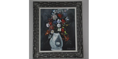 Tableau à l'huile d'un vase de fleurs signé Gianolla