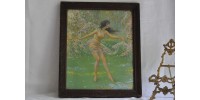 Antique Framed Litho of a Young Dancing Girl