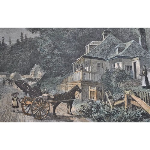 Original Wood Engraving On The Road to Sillery-1871