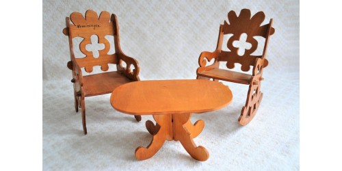 Small Folk Art Doll's House Chair and Table