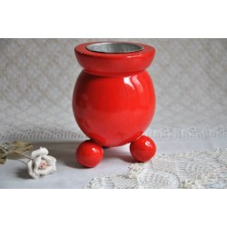 Swedish Wood Red Ball Footed Candle Holder