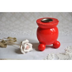 Small Swedish Red Ball Footed Candle Holder