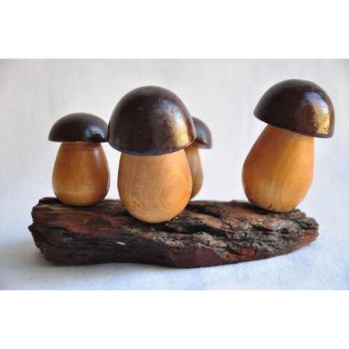 Wooden Mushrooms Handcrafted Scene