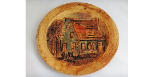 Vintage Canadian Artist Hubert Du Roscoat Signed Pottery Charger 
