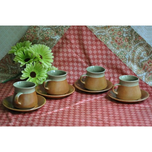 Sial Oval Celadon Green Cups and Saucers