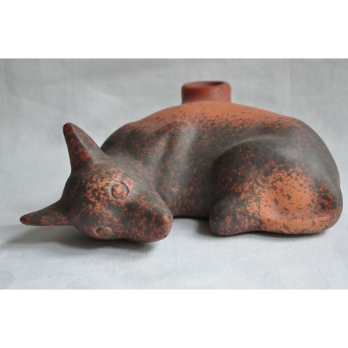 Curled Colima Style Red Pottery Dog Mexico