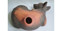 Curled Colima Style Red Pottery Dog Mexico