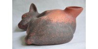 Curled Colima Style Red Pottery Dog Mexico