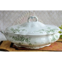 Old Green Floral Décor Transferware Serving Dish