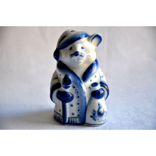 USSR Gzhel Blue/White Porcelain Mouse 