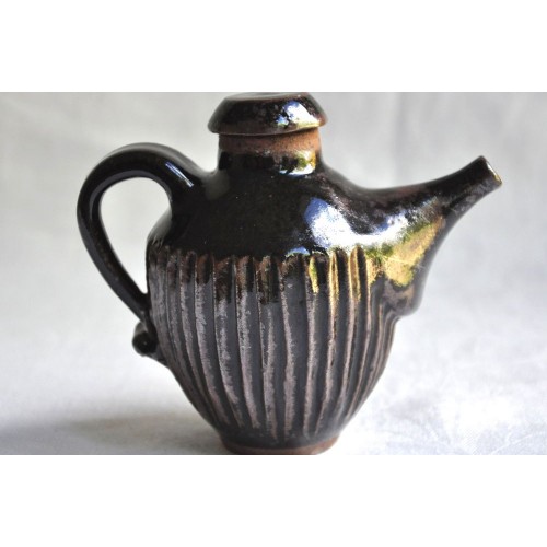 Art Pottery Ribbed Treacle Glaze Teapot