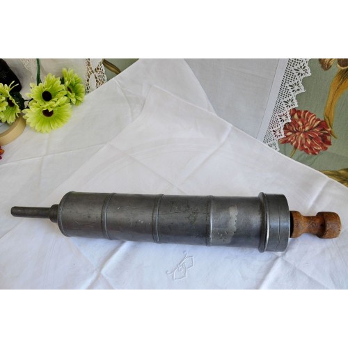 Antique Wood and Pewter Sausage Stuffer