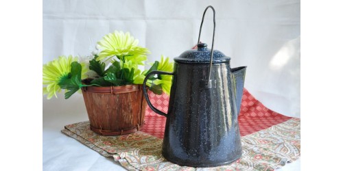 Large Black Granitware Coffee Pot