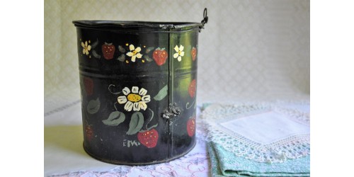 Antique Folk Art Painted Toleware Container