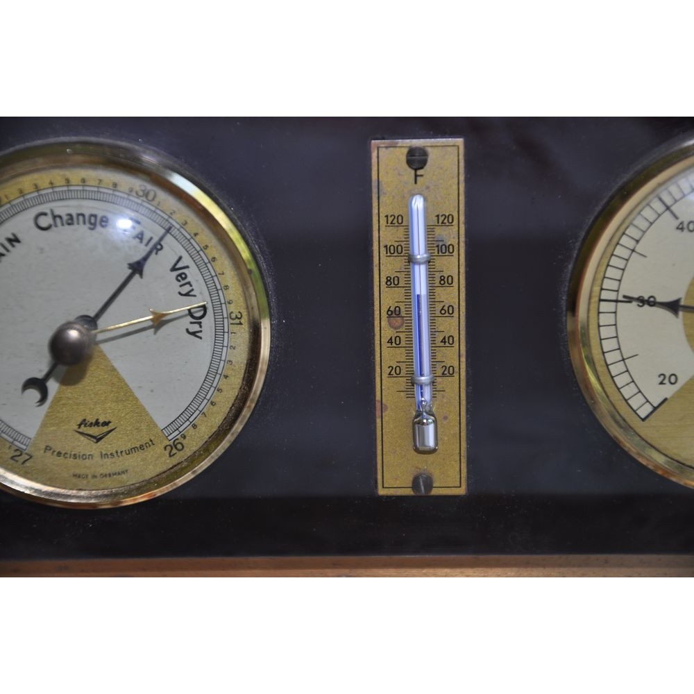 Baromètre Thermomètre Hygromètre Vintage En Bois et Laiton Fabrication  Française