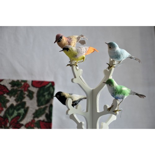 Feathered Birds Spun Cotton Tree Ornaments