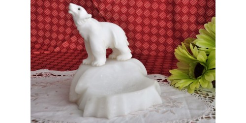 Cendrier ours en marble blanc sculpté