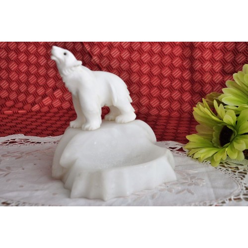 White Marble Italian Ashtray with Polar Bear
