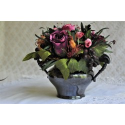 Petit vase 19e en argent avec bouquet floral