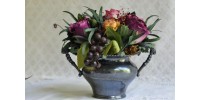 Petit vase 19e en argent avec bouquet floral