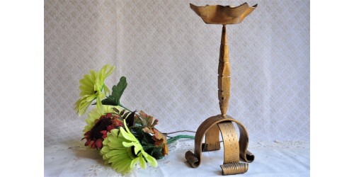 Gilded Iron Hand Forged Art Metal Candlestick