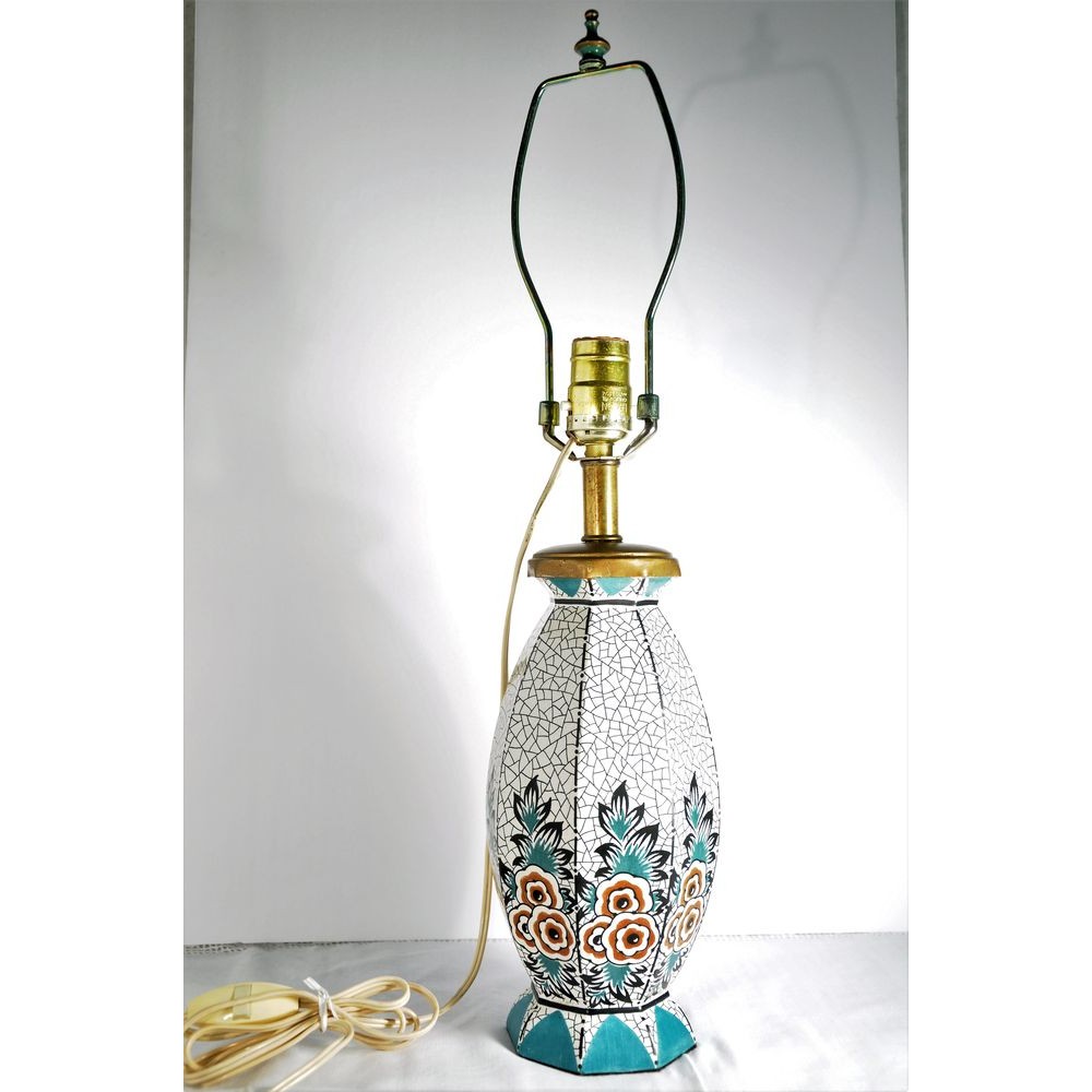 Lampe de table Art déco France céramique motif floral 1920