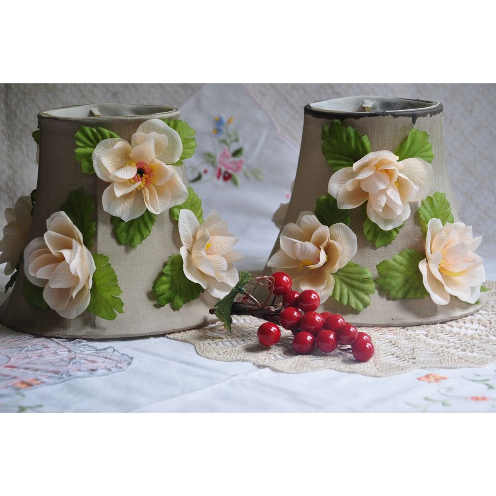 Lampes de chevet abat-jour soie à fleurs en tissu décor romantique
