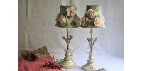 Pair of Shabby Chic Toleware Nightsand Lamps