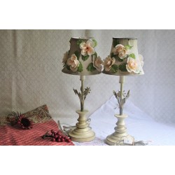 Pair of Shabby Chic Toleware Nightsand Lamps