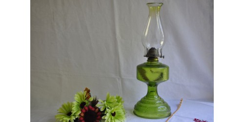  Vintage Green Flash Glass Oil Lamp 