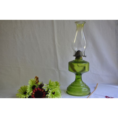  Vintage Green Flash Glass Oil Lamp 