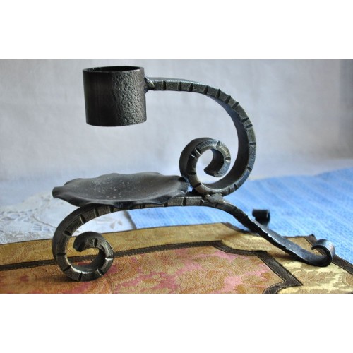 Vintage Hammered Wrought Iron Candle Holder