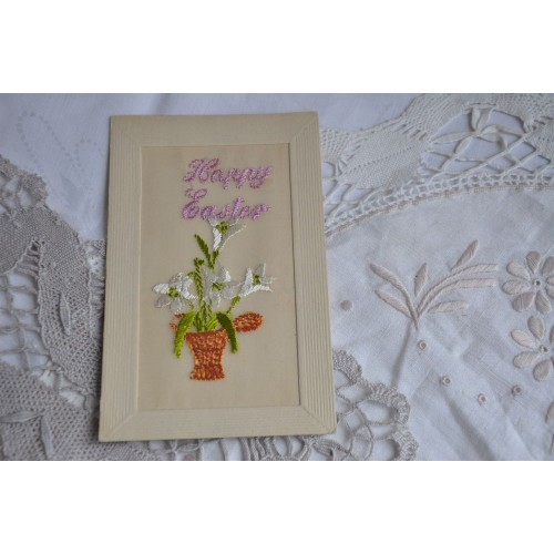 Antique Easter Silk Embroidered Postcard
