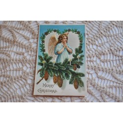 Carte de Noël victorienne gaufrée à motif d'ange
