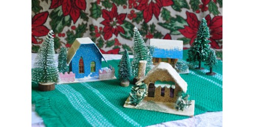 Christmas Retro Putz Village Houses and Trees