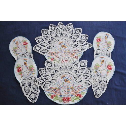 Crochet lace Embroidered Peacocks Antimacassar Sets