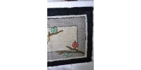 Tapis ancien crocheté rare motif art déco