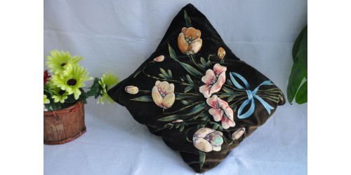 Antique Handmade Velvet Floral Cushion