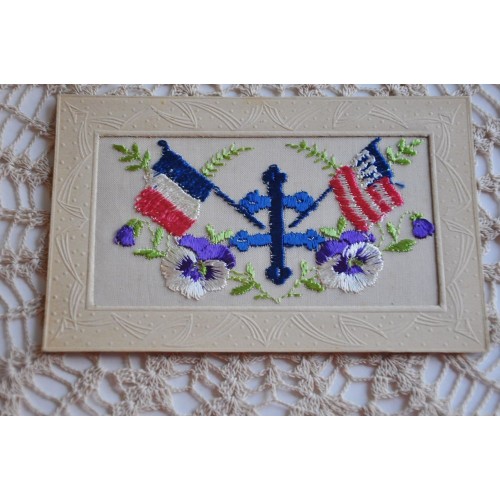 Antique WW Embroidered Postcard with Cross of Lorraine