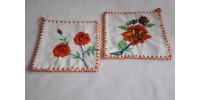 Vintage Crewel Embroidery Handmade Potholders