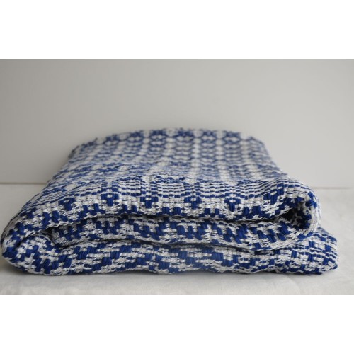 Hand Woven Blue/White Overshot Weave Blanket