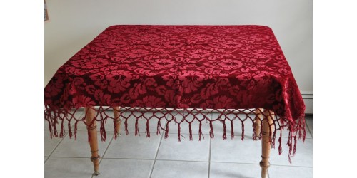 Antique Victorian Burgundy Velvet Table Cover