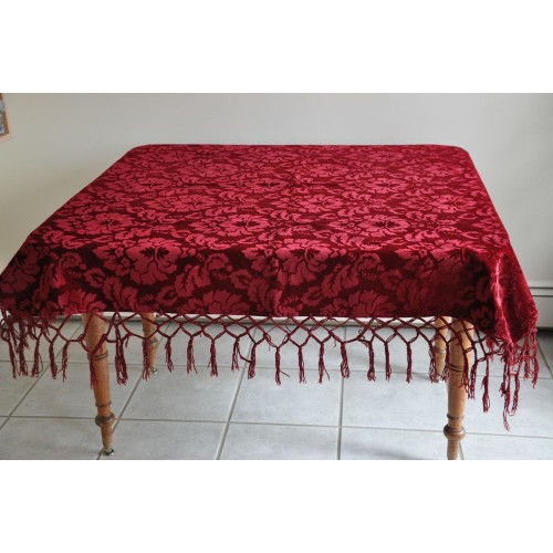 Antique Victorian Burgundy Velvet Table Cover