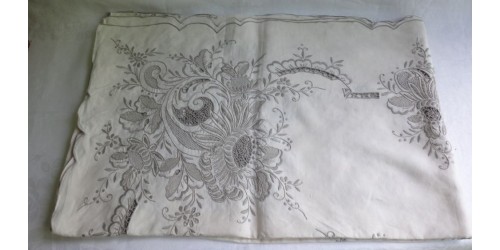 Madeira Embroidered Ecru Linen Tablecloth