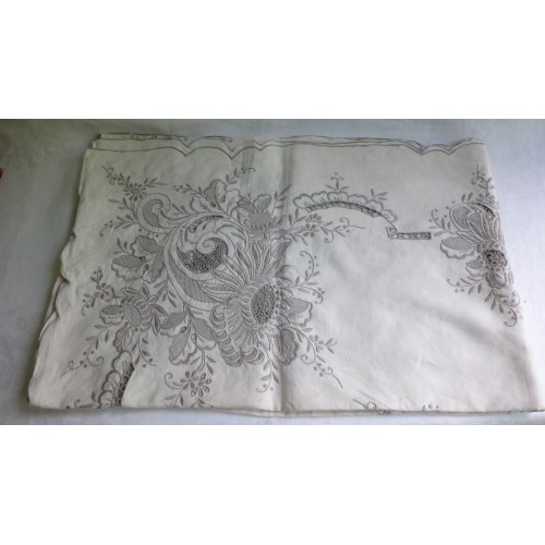 Madeira Embroidered Ecru Linen Tablecloth