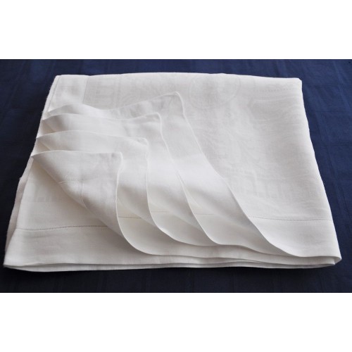 Damask White Linen Hemstitch Tablecloth Classical Pattern