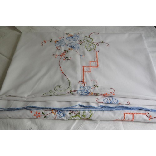 White Easy-Care Embroidered Tablecloth