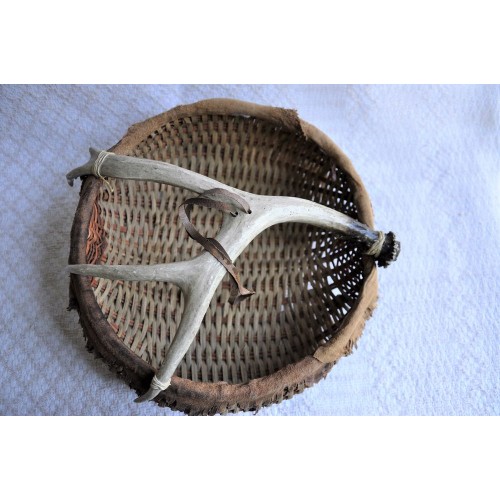 Native Style Basket With Deer Antler and Rawhide