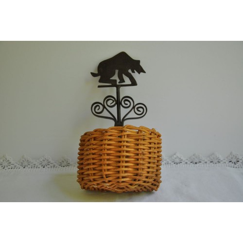 Small Wicker and Wrought Iron Wall Basket